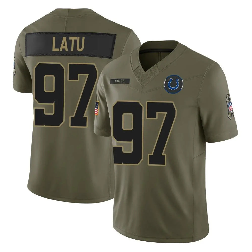 Pkot IN.Colts #97 Laiatu Latu Player Olive 2025 Salute To Service Limited Game Stitched Jerseys