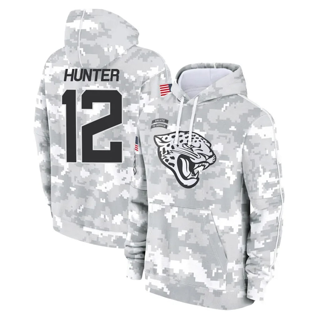 pkot J.Jaguars #12 Travis Hunter Player Arctic Camo Salute to Service Hoodies Limited Game Stitched Jerseys