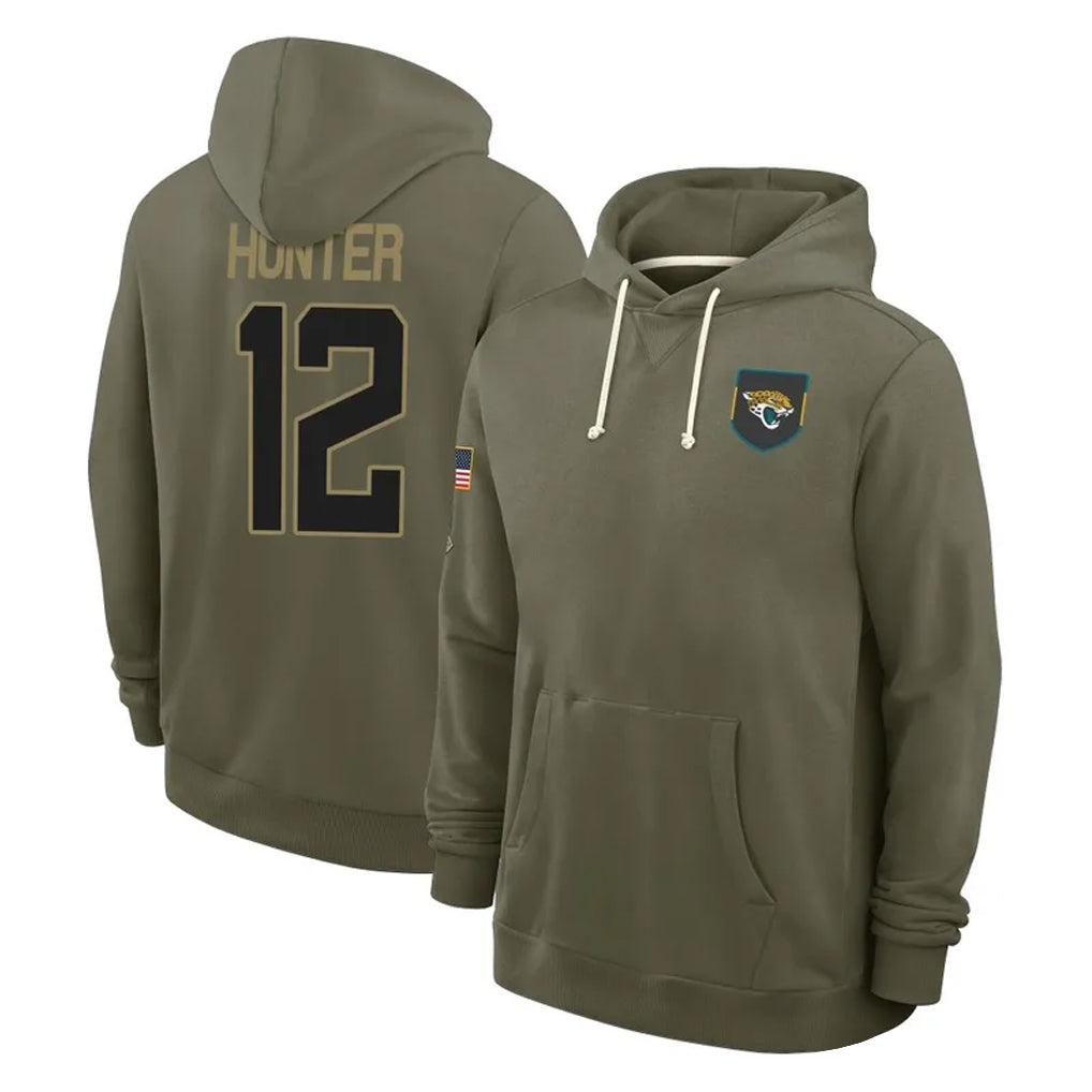 pkot J.Jaguars #12 Travis Hunter Player Olive Salute to Service Pullover Hoodies Limited Stitched Jerseys
