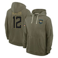 pkot J.Jaguars #12 Travis Hunter Player Olive Salute to Service Pullover Hoodies Limited Stitched Jerseys
