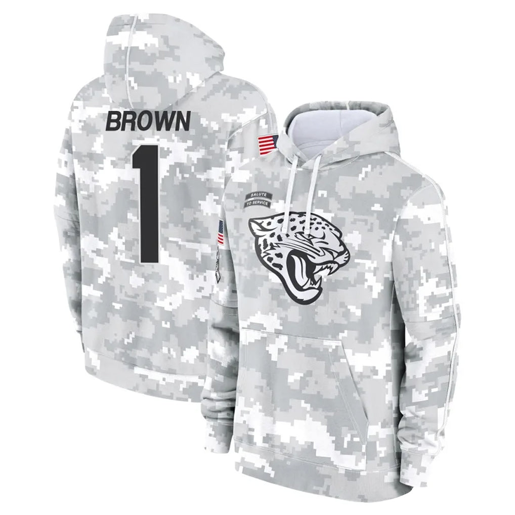 pkot J.Jaguars #1 Montaric Brown Player Arctic Camo Salute to Service Hoodies Limited Game Stitched Jerseys