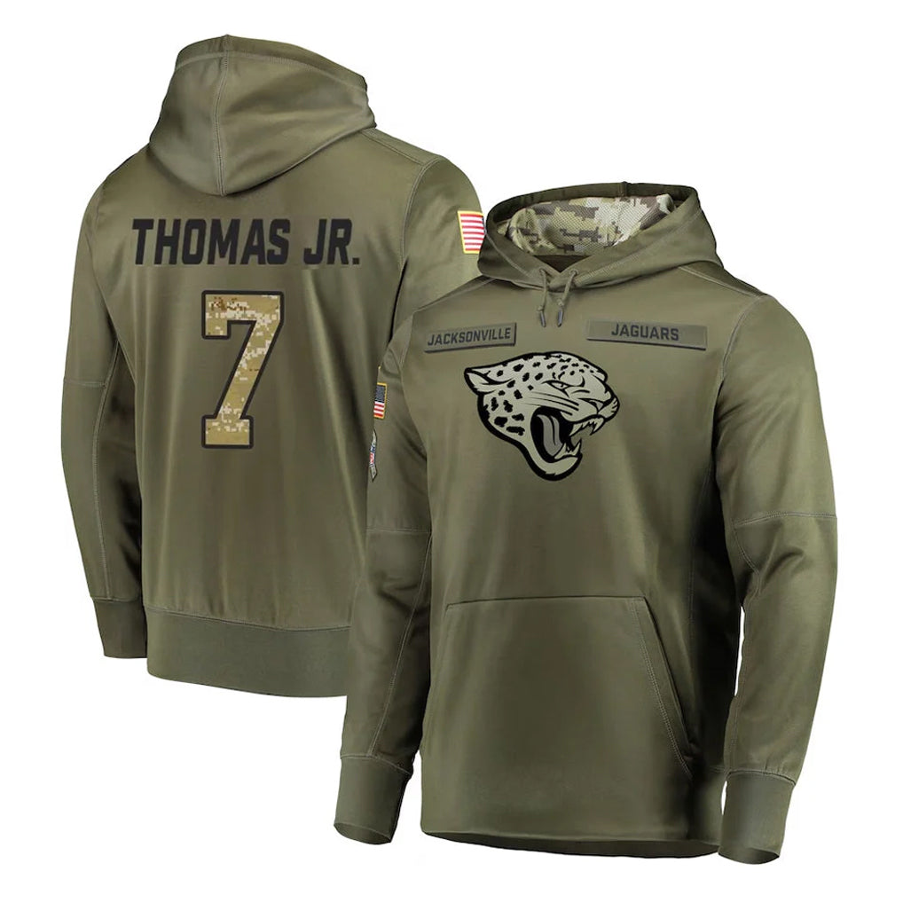 pkot J.Jaguars #7 Brian Thomas Jr. Player Olive Salute to Service Pullover Hoodies Home Game Stitched Jerseys