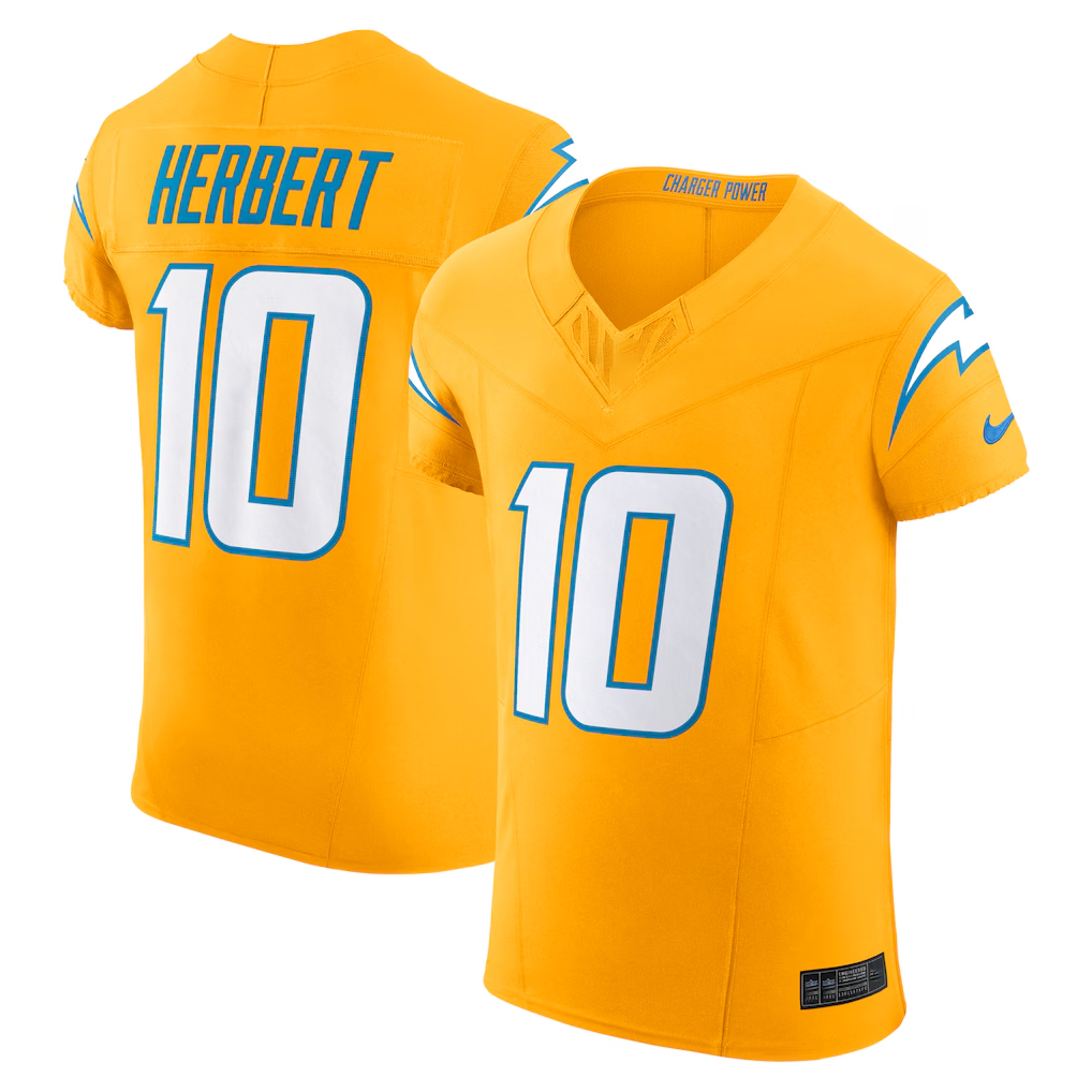 Pkot LA.Chargers #10 Justin Herbert Gold Alternate Vapor F.U.S.E. Elite Stitched Jerseys