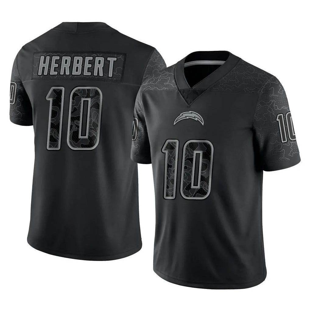 Pkot LA.Chargers #10 Justin Herbert Player Black Limited Reflective Home Game Stitched Jerseys