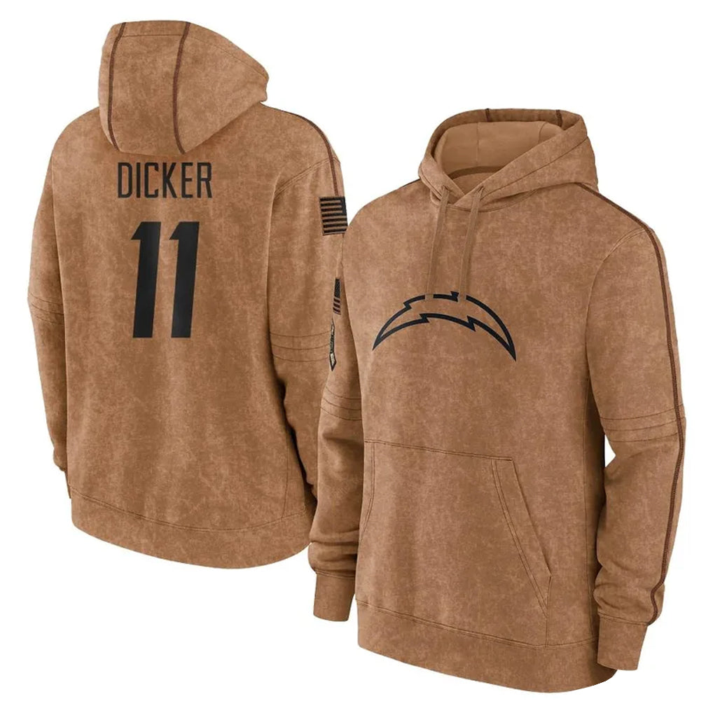 Pkot LA.Chargers #11 Cameron Dicker Player Brown Salute to Service Hoodies Limited Game Stitched Jerseys