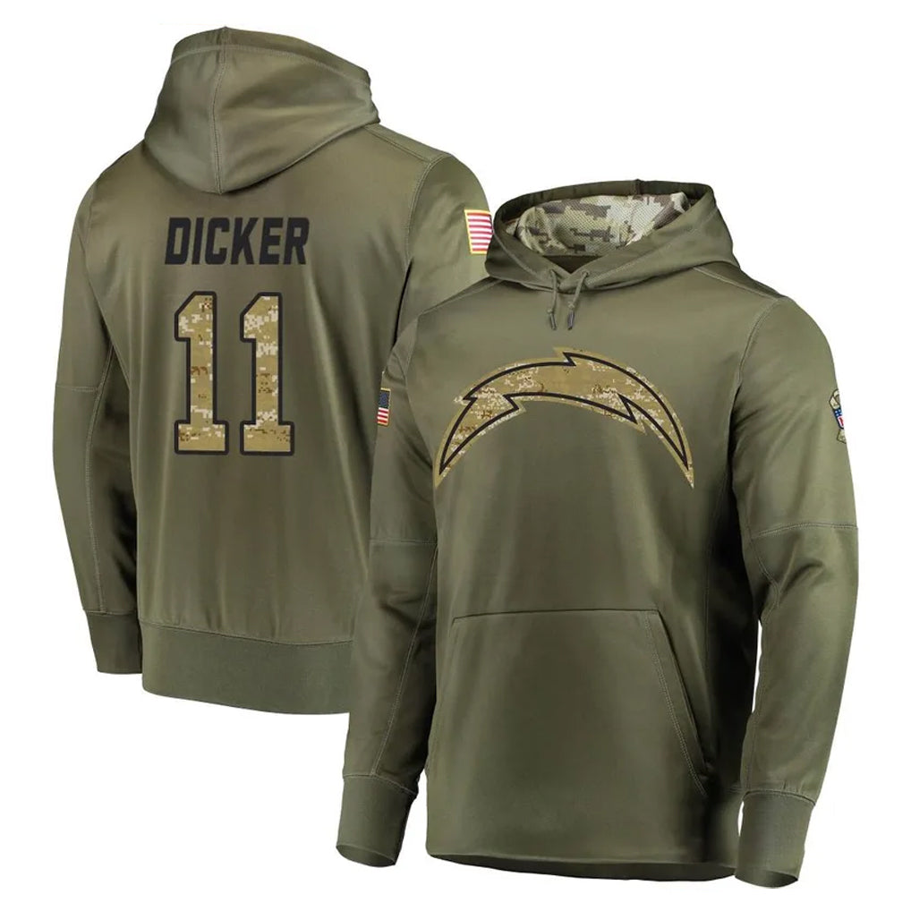 Pkot LA.Chargers #11 Cameron Dicker Player Olive Salute to Service Pullover Hoodies Home Game Stitched Jerseys