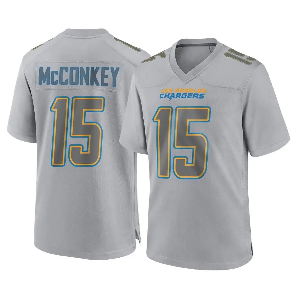 Pkot LA.Chargers #15 Ladd McConkey Player Gray Atmosphere Fashion Home Game Stitched Jerseys
