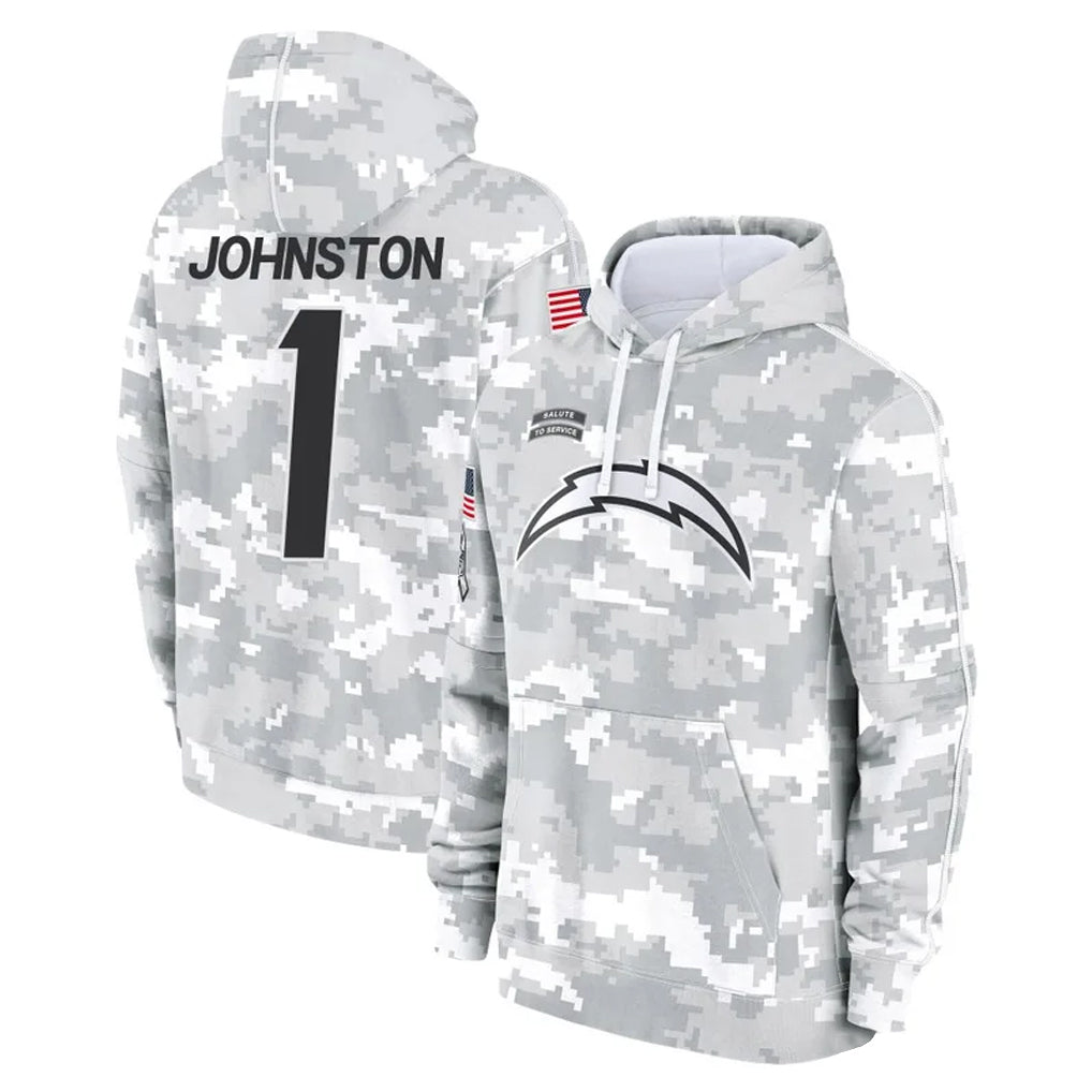 Pkot  LA.Chargers #1 Quentin Johnston Player Arctic Camo Salute to Service Hoodies Limited Game Stitched Jerseys