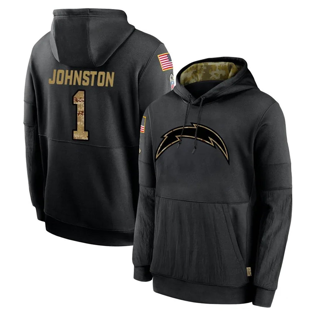 Pkot  LA.Chargers #1 Quentin Johnston Player Black Salute to Service Hoodies Limited Game Stitched Jerseys