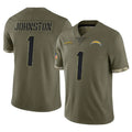Pkot  LA.Chargers #1 Quentin Johnston Player Olive Salute To Service Limited Stitched Jerseys