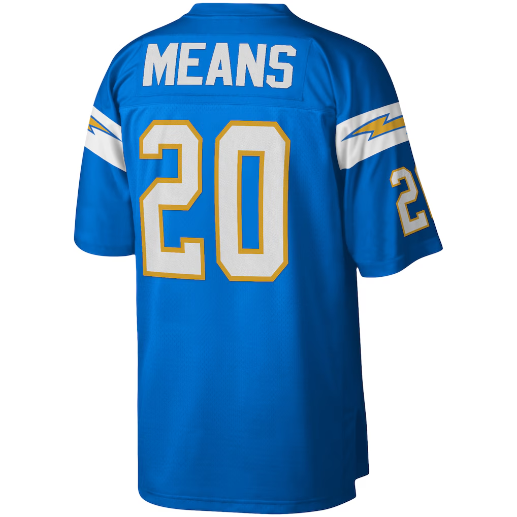 Pkot  LA.Chargers #20 Natrone Means Mitchell & Ness Powder Blue Legacy Replica Puhic Stitched Jerseys