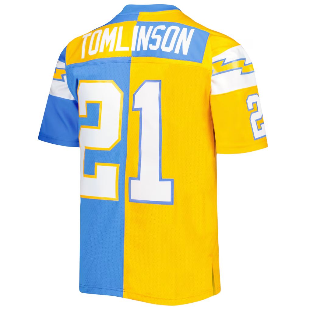 Pkot LA.Chargers #21 LaDainian Tomlinson Mitchell & Ness Powder BlueGold 2002 Split Legacy Replica Stitched Jerseys