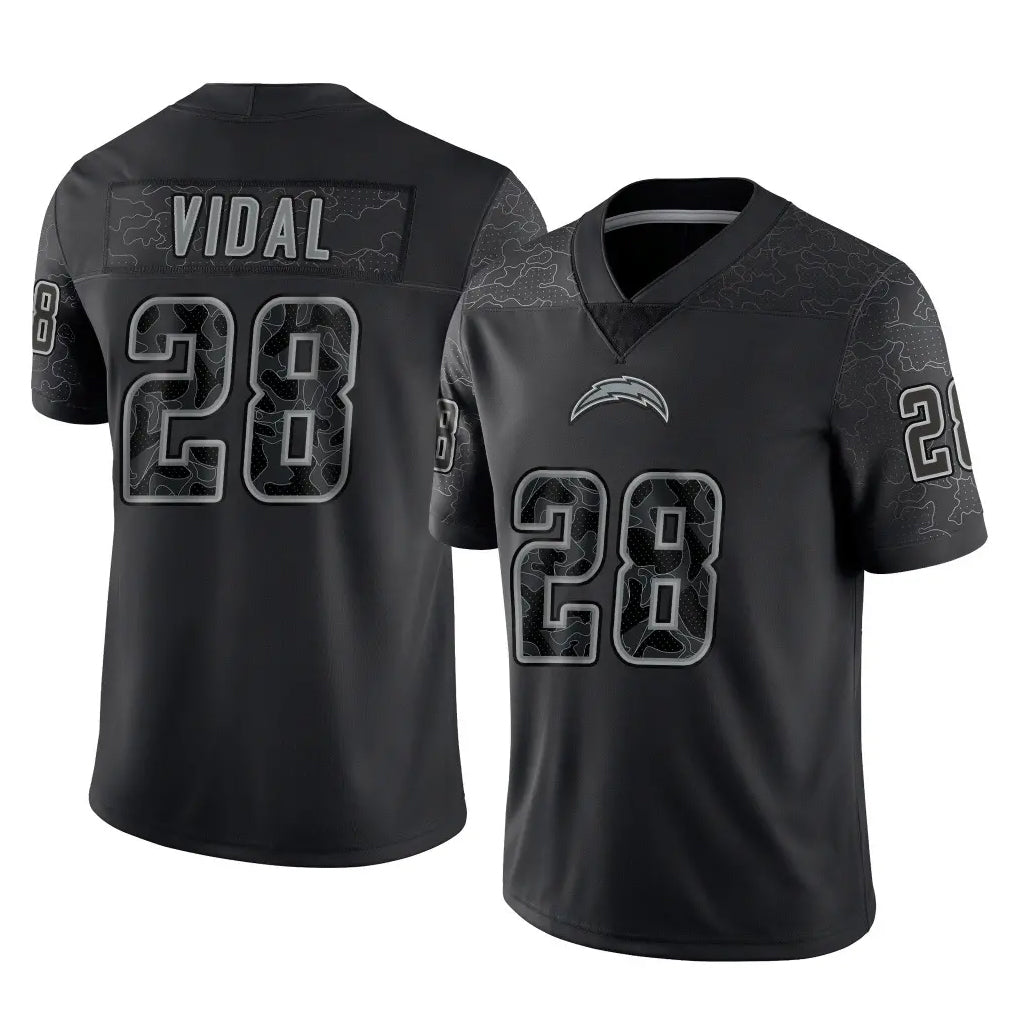 Pkot LA.Chargers #28 Kimani Vidal Player Black Limited Reflective Home Game Stitched Jerseys