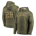 Pkot LA.Chargers #28 Kimani Vidal Player Olive Salute to Service Pullover Hoodies Home Game Stitched Jerseys