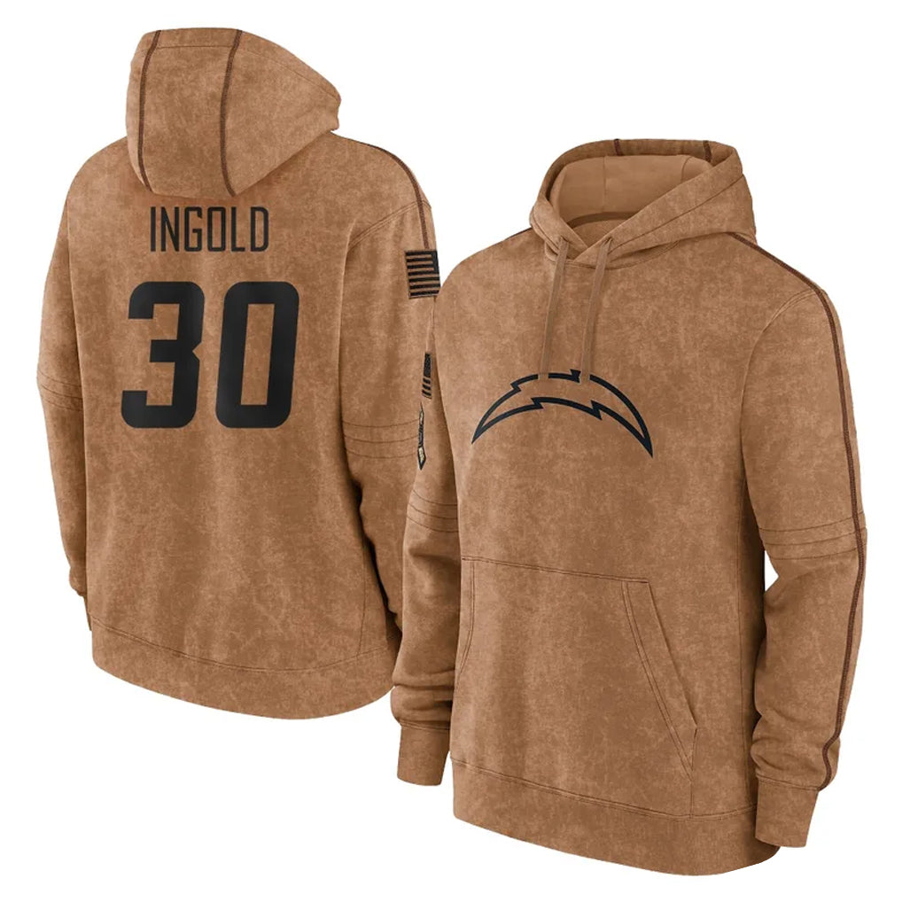 Pkot LA.Chargers #30 Alec Ingold Player Brown Salute to Service Hoodies Limited Game Stitched Jerseys
