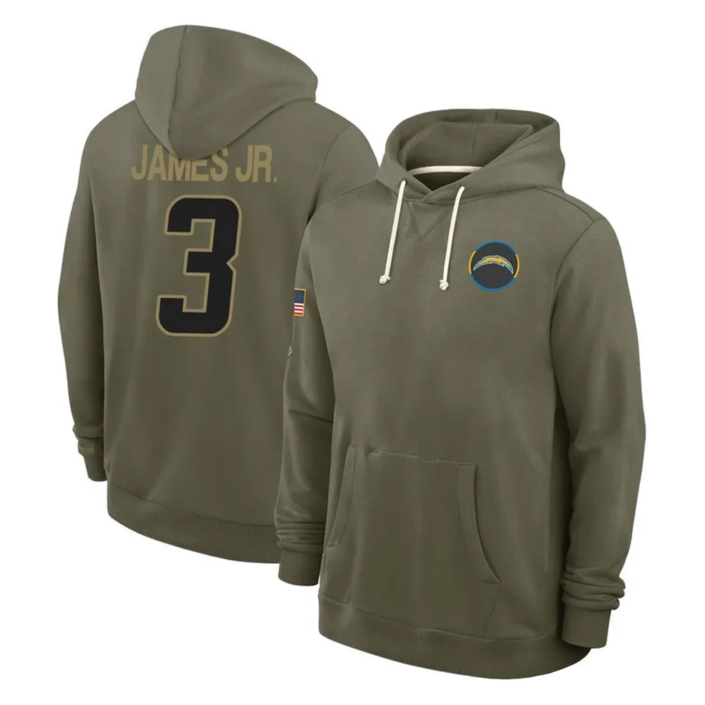 Pkot LA.Chargers #3 Derwin James Jr. Player Olive Salute to Service Pullover Hoodies Limited Stitched Jerseys
