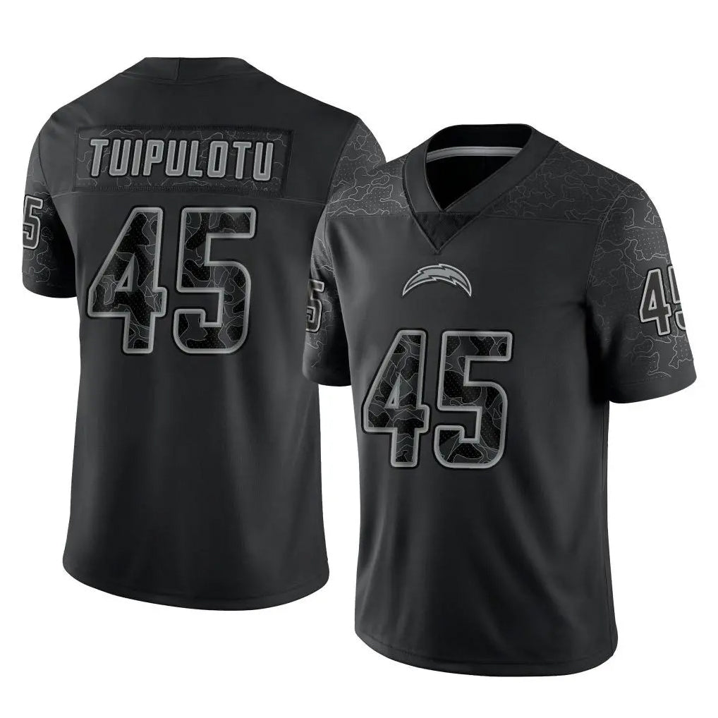 Pkot LA.Chargers #45 Tuli Tuipulotu Player Black Limited Reflective Home Game Stitched Jerseys