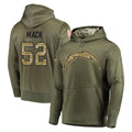 Pkot LA.Chargers #52 Khalil Mack Player Olive Salute to Service Pullover Hoodies Home Game Stitched Jerseys