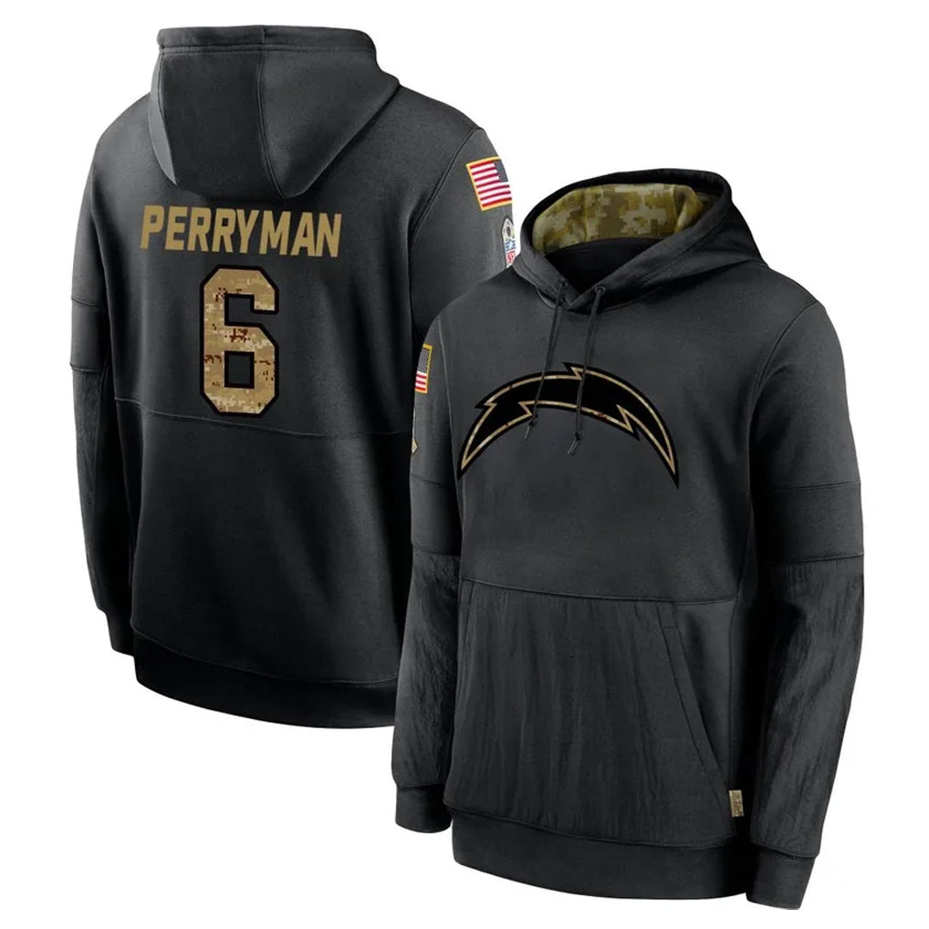 Pkot LA.Chargers #6 Denzel Perryman Player Black Salute to Service Hoodies Limited Game Stitched Jerseys