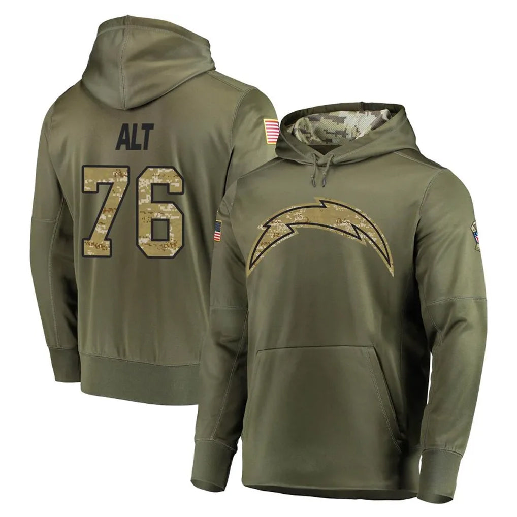 Pkot LA.Chargers #76 Joe Alt Player Olive Salute to Service Pullover Hoodies Home Game Stitched Jerseys