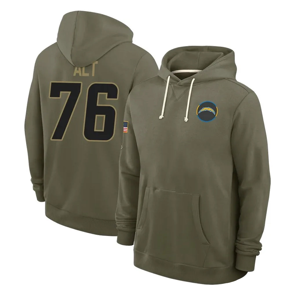Pkot LA.Chargers #76 Joe Alt Player Olive Salute to Service Pullover Hoodies Limited Stitched Jerseys