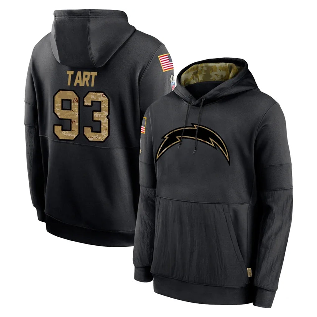 Pkot LA.Chargers #93 Teair Tart Player Black Salute to Service Hoodies Limited Game Stitched Jerseys