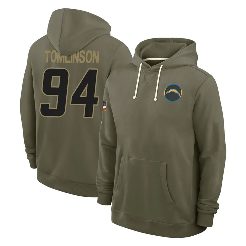 Pkot LA.Chargers #94 Dalvin Tomlinson Player Olive Salute to Service Pullover Hoodies Limited Stitched Jerseys