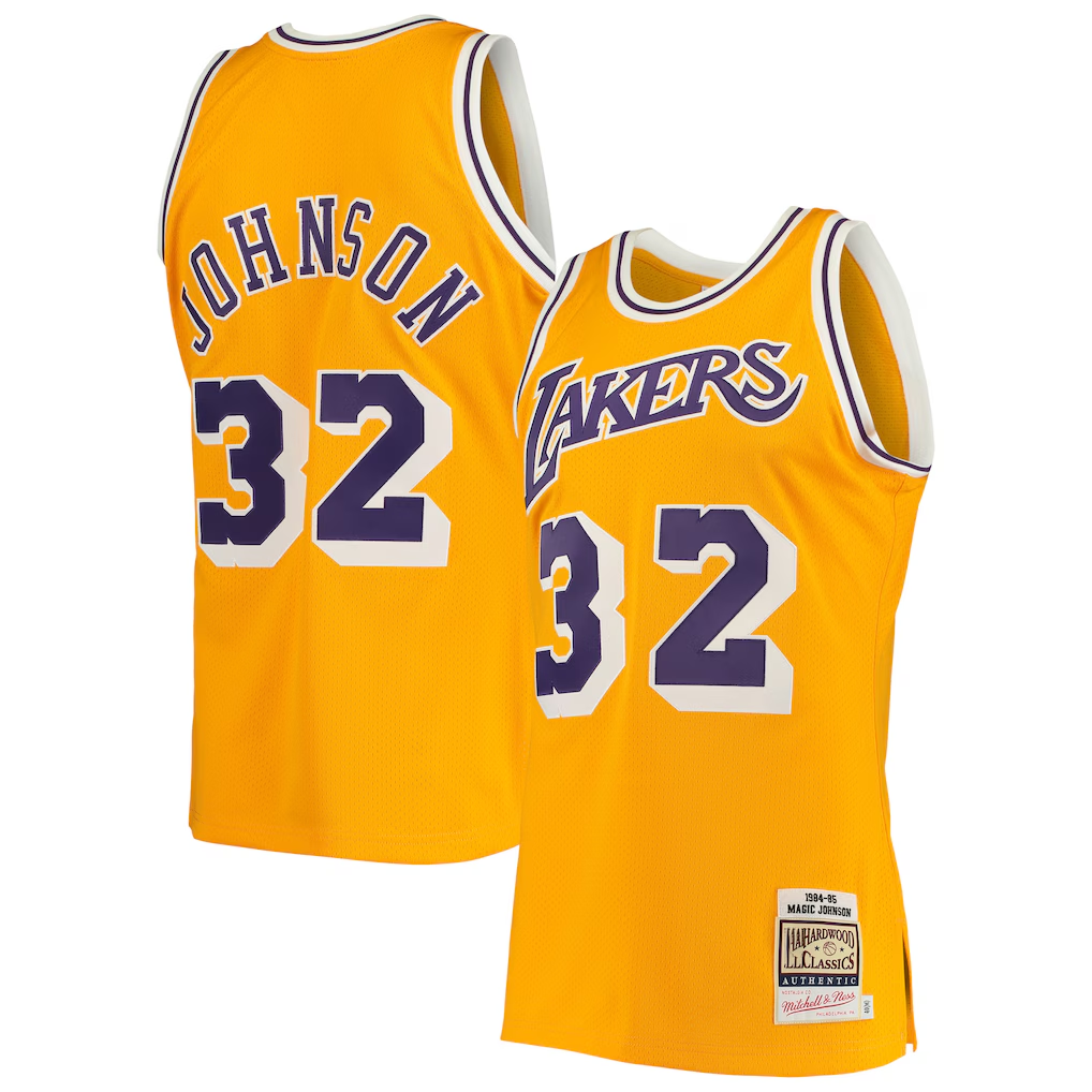 Pkot LA.Lakers #32 Magic Johnson Mitchell & Ness Gold 198485 Hardwood Classics Authentic Jerseys