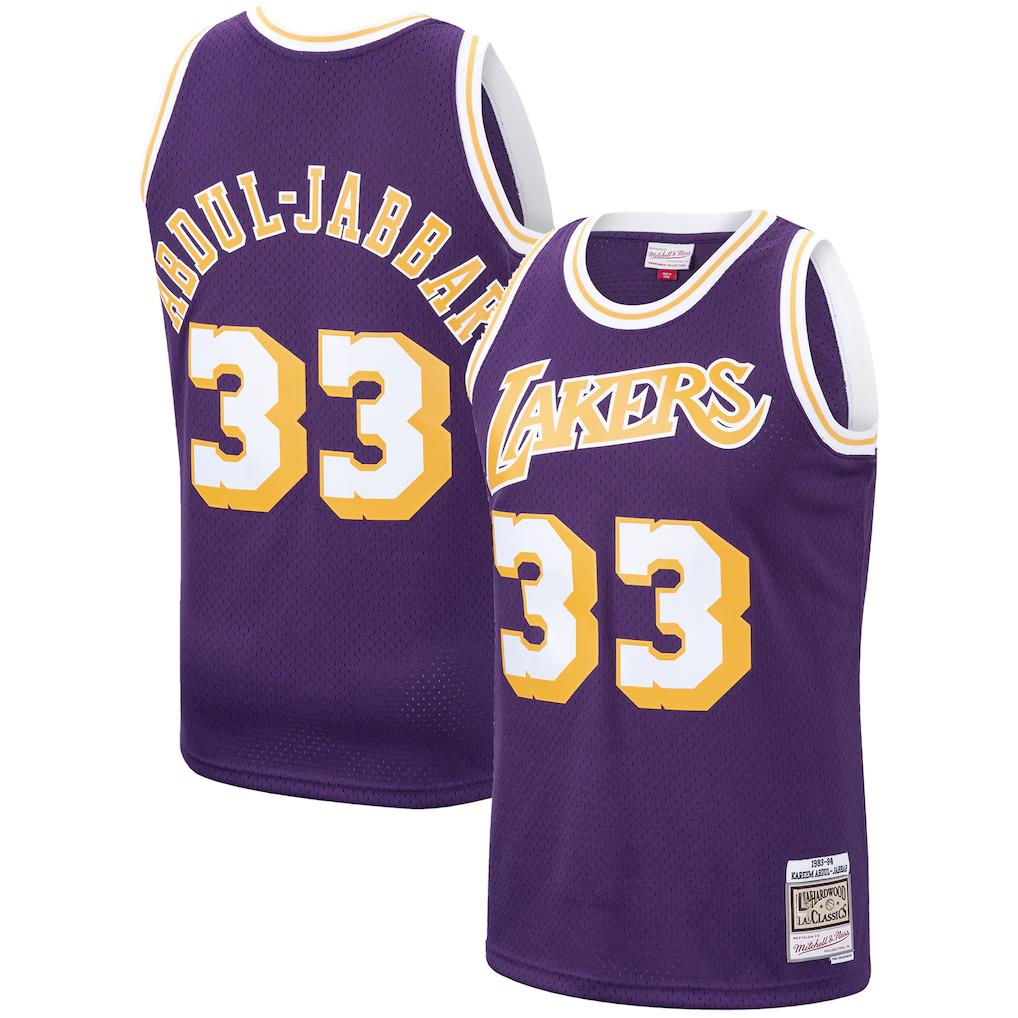 Pkot LA.Lakers #33 Kareem Abdul-Jabbar Mitchell & Ness Purple Hardwood Classics Swingman Jerseys