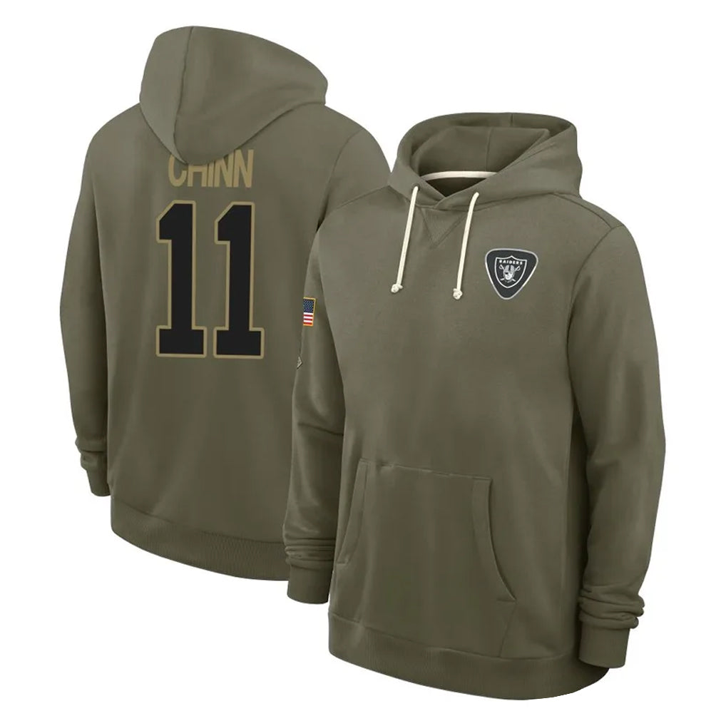 Pkot LV.Raiders #11 Jeremy Chinn Player Olive Salute to Service Pullover Hoodies Limited Stitched Jerseys