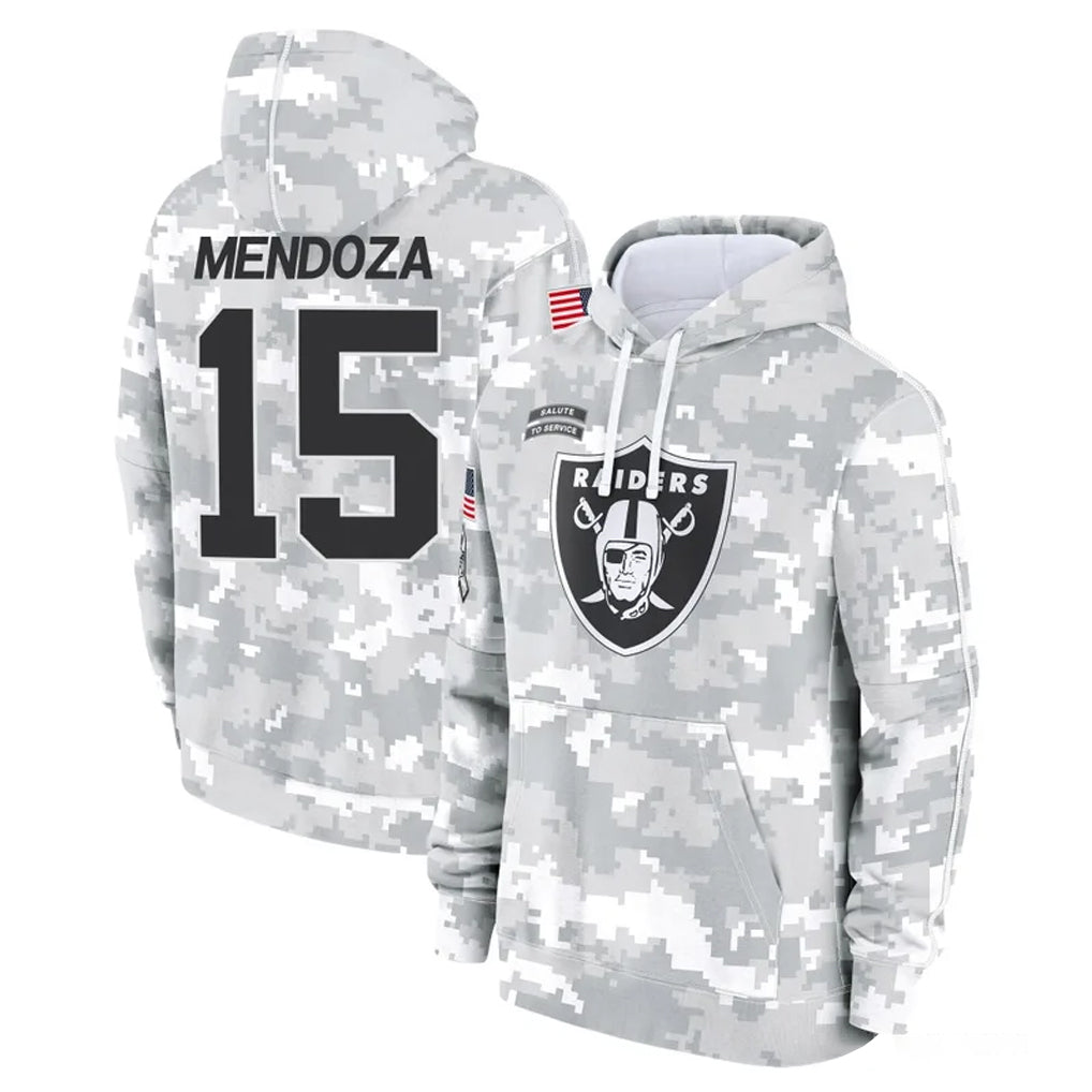 Pkot LV.Raiders #15 Fernando Mendoza Player Arctic Camo Salute to Service Hoodies Limited Game Stitched Jerseys