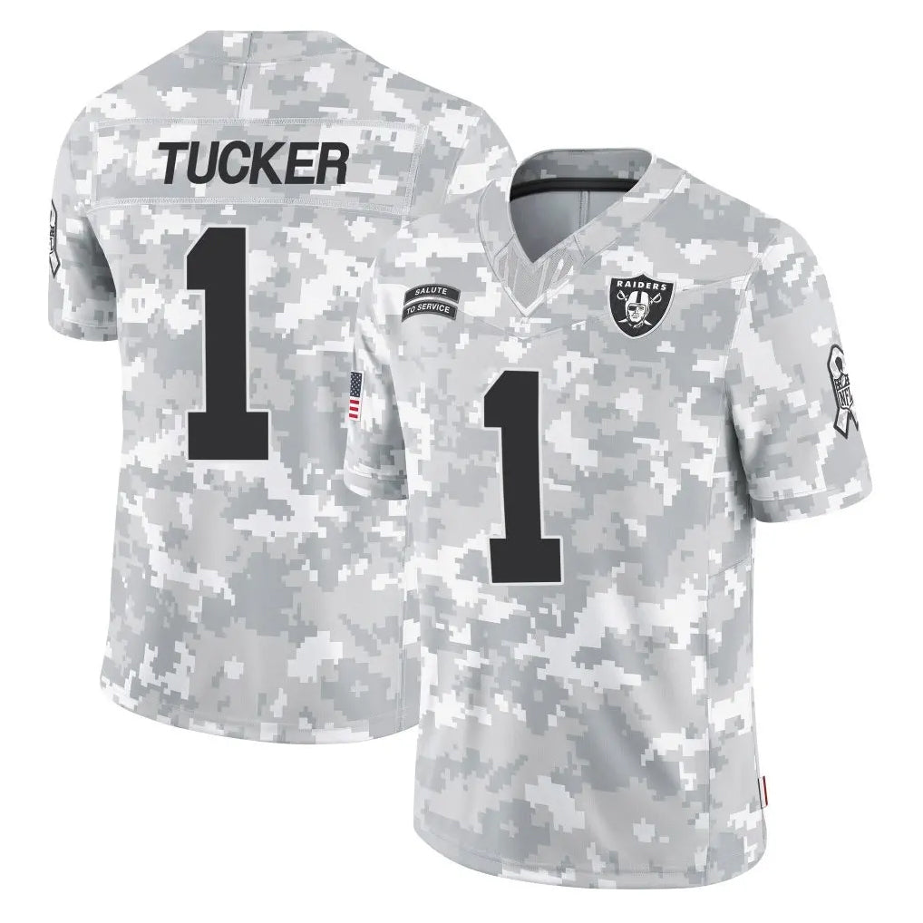 Pkot LV.Raiders #1 Tre Tucker Player Arctic Camo Salute To Service Limited Game Stitched Jerseys