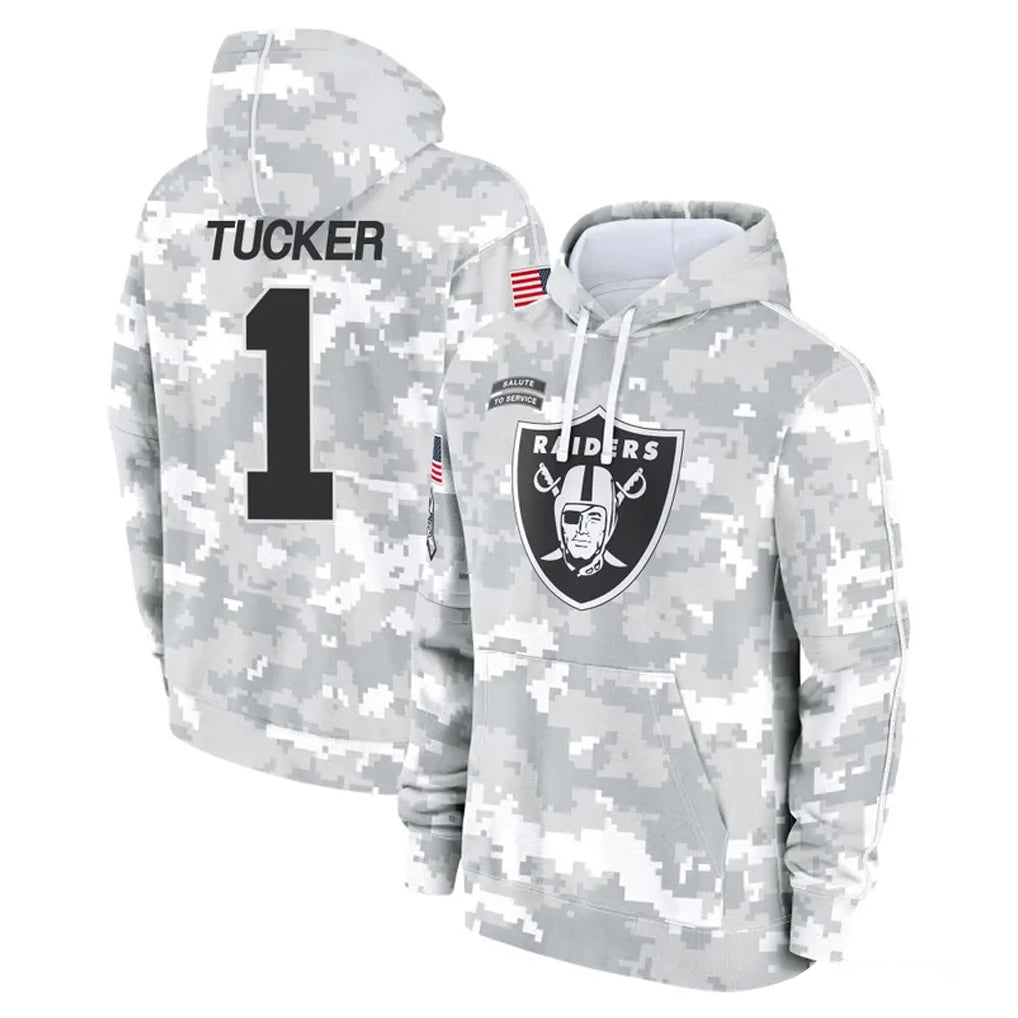 Pkot LV.Raiders #1 Tre Tucker Player Arctic Camo Salute to Service Hoodies Limited Game Stitched Jerseys