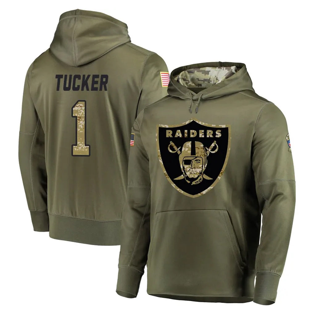 Pkot LV.Raiders #1 Tre Tucker Player Olive Salute to Service Pullover Hoodies Home Game Stitched Jerseys