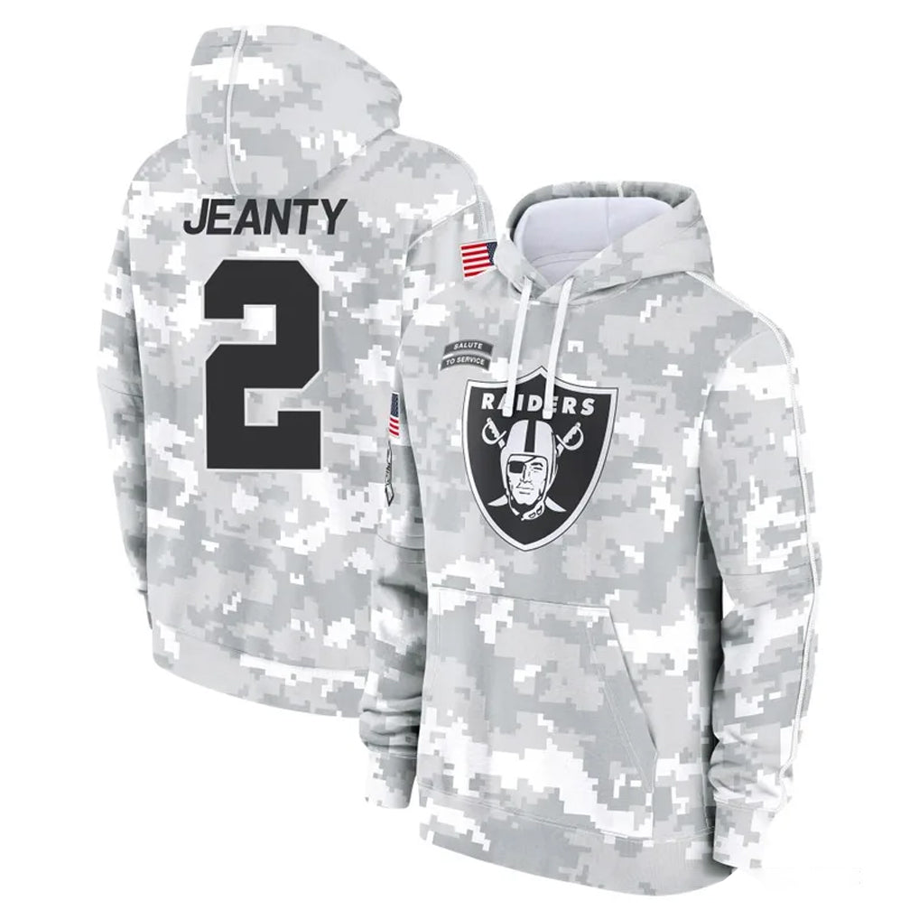 Pkot LV.Raiders #2 Ashton Jeanty Player Arctic Camo Salute to Service Hoodies Limited Game Stitched Jerseys