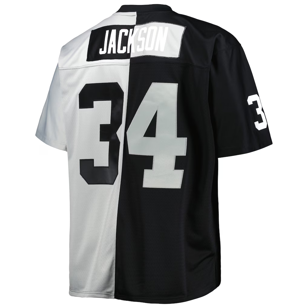 Pkot LV.Raiders #34 Bo Jackson Mitchell & Ness BlackSilver Big & Tall Split Legacy Retired Player Replica Stitched Jerseys
