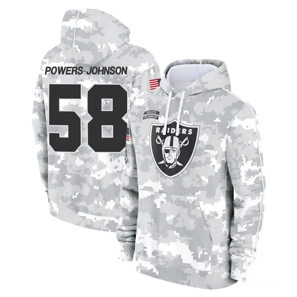 Pkot LV.Raiders #58 Jackson Powers-Johnson Player Arctic Camo Salute to Service Hoodies Limited Game Stitched Jerseys
