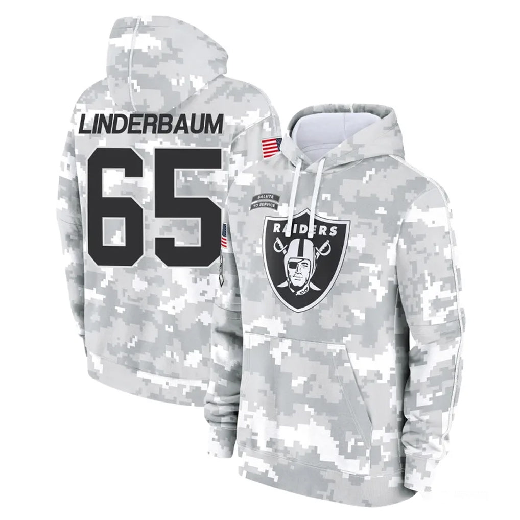 Pkot LV.Raiders #65 Tyler Linderbaum Player Arctic Camo Salute to Service Hoodies Limited Game Stitched Jerseys