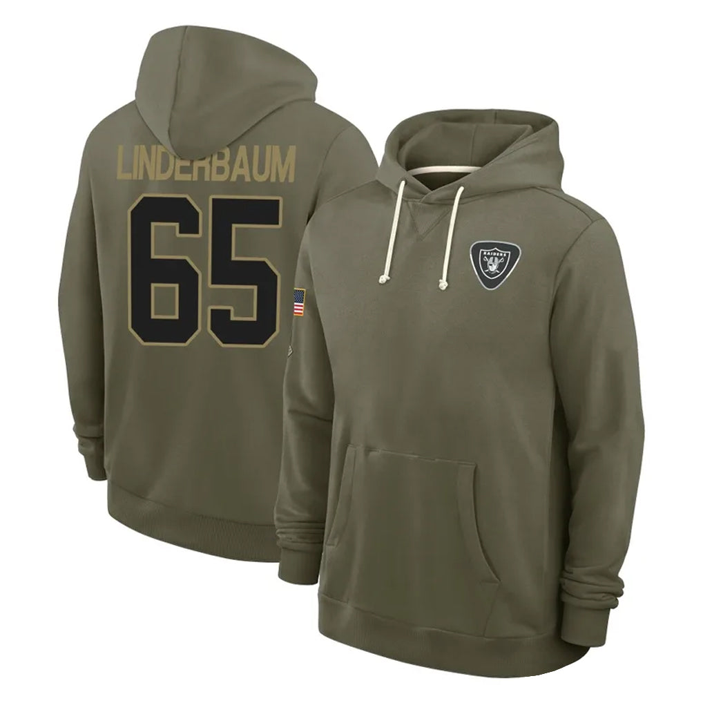 Pkot LV.Raiders #65 Tyler Linderbaum Player Olive Salute to Service Pullover Hoodies Limited Stitched Jerseys