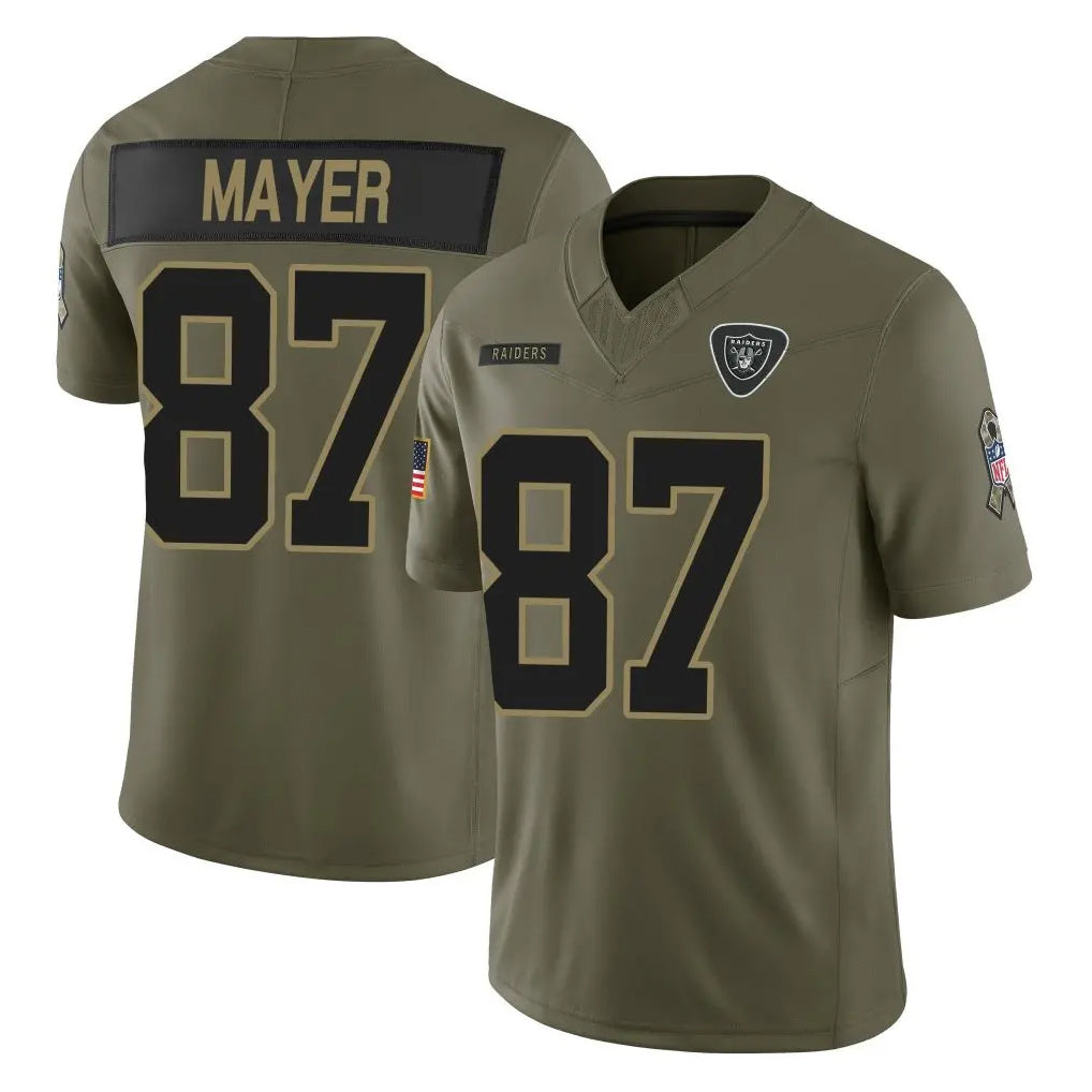 Pkot LV.Raiders #87 Michael Mayer Player Olive 2025 Salute To Service Limited Game Stitched Jerseys