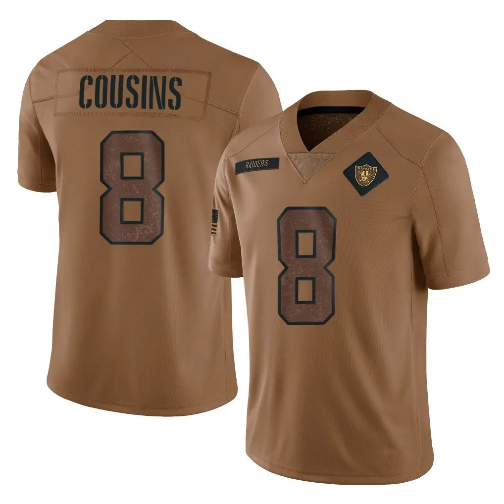 Pkot LV.Raiders #8 Kirk Cousins Player Brown Salute To Service Limited Stitched Jerseys