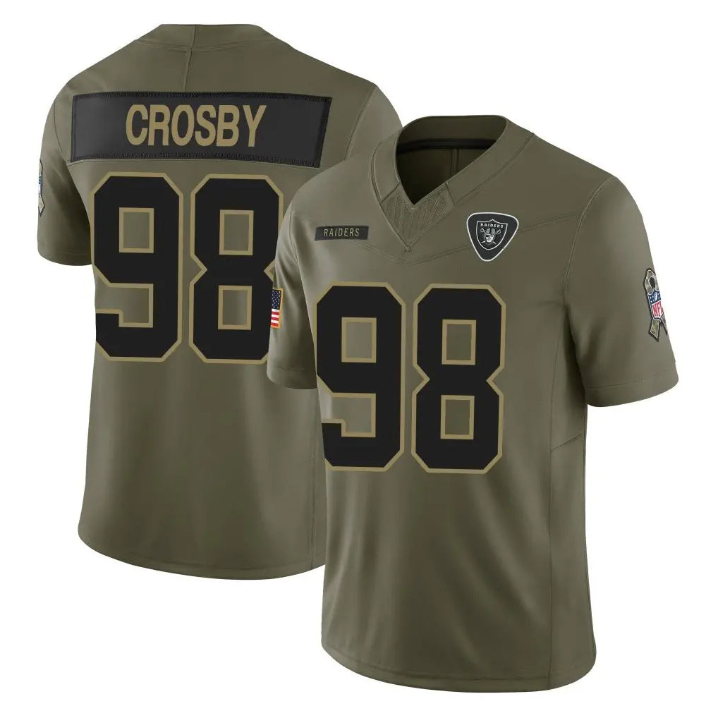 Pkot LV.Raiders #98 Maxx Crosby Player Olive 2025 Salute To Service Limited Game Stitched Jerseys