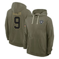 Pkot LV.Raiders #9 Jalen Nailor Player Olive Salute to Service Pullover Hoodies Limited Stitched Jerseys