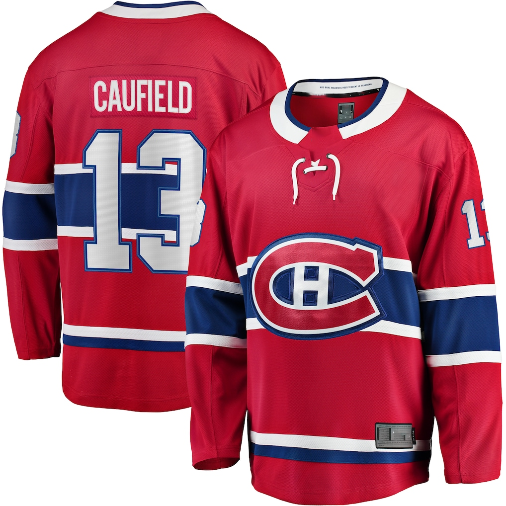 Pkot M.Canadiens #13 Cole Caufield Red Home Premier Breakaway Player Jerseys