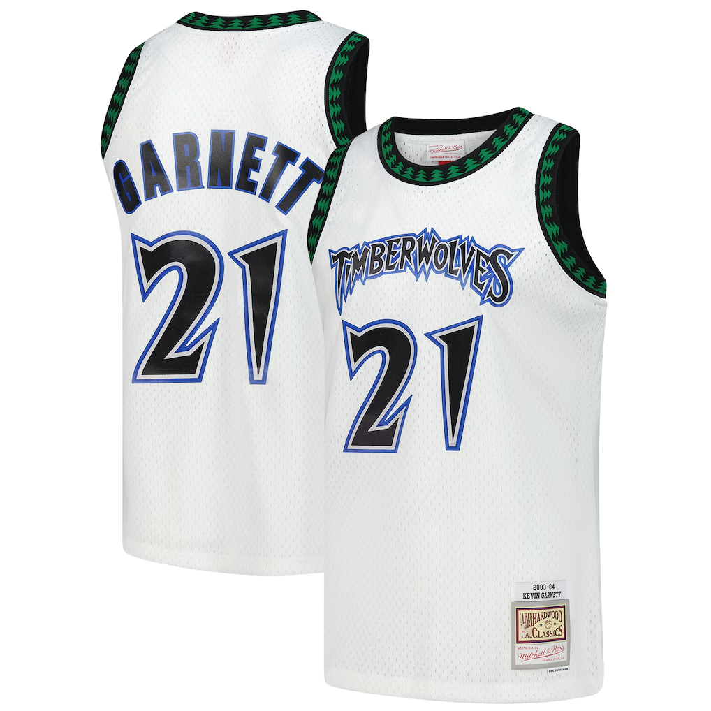 Pkot M.Timberwolves #21 Kevin Garnett Mitchell & Ness White Hardwood Classics Swingman Stitched Jerseys