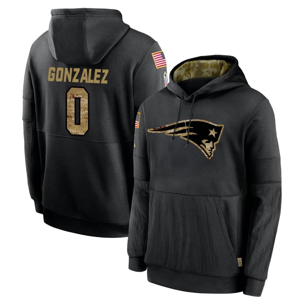 Pkot NE.Patriots #0 Christian Gonzalez Player Black Salute to Service Hoodies Limited Game Stitched Jerseys