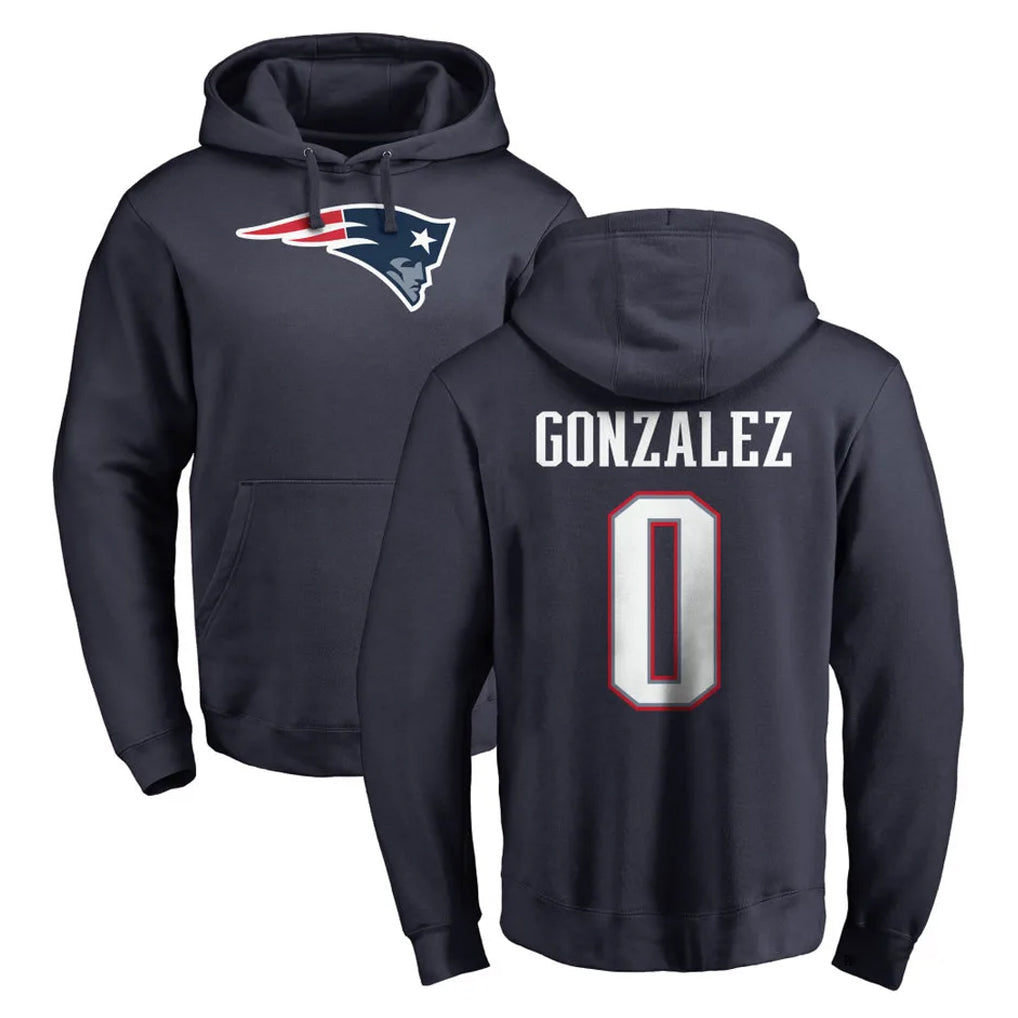 Pkot NE.Patriots #0 Christian Gonzalez Player Navy LOGO Pullover Hoodies Home Game Stitched Jerseys