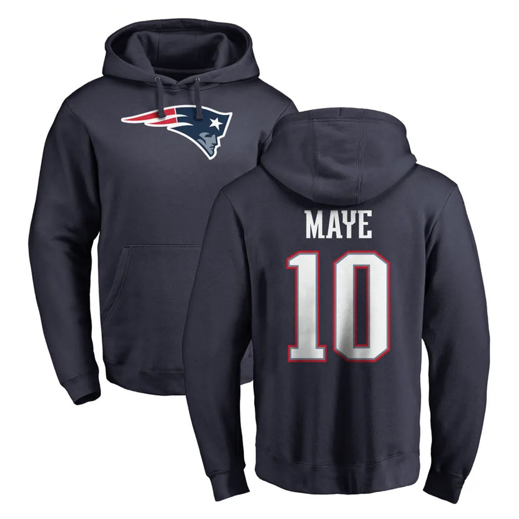 Pkot NE.Patriots #10 Drake Maye Player Navy LOGO Pullover Hoodies Home Game Stitched Jerseys