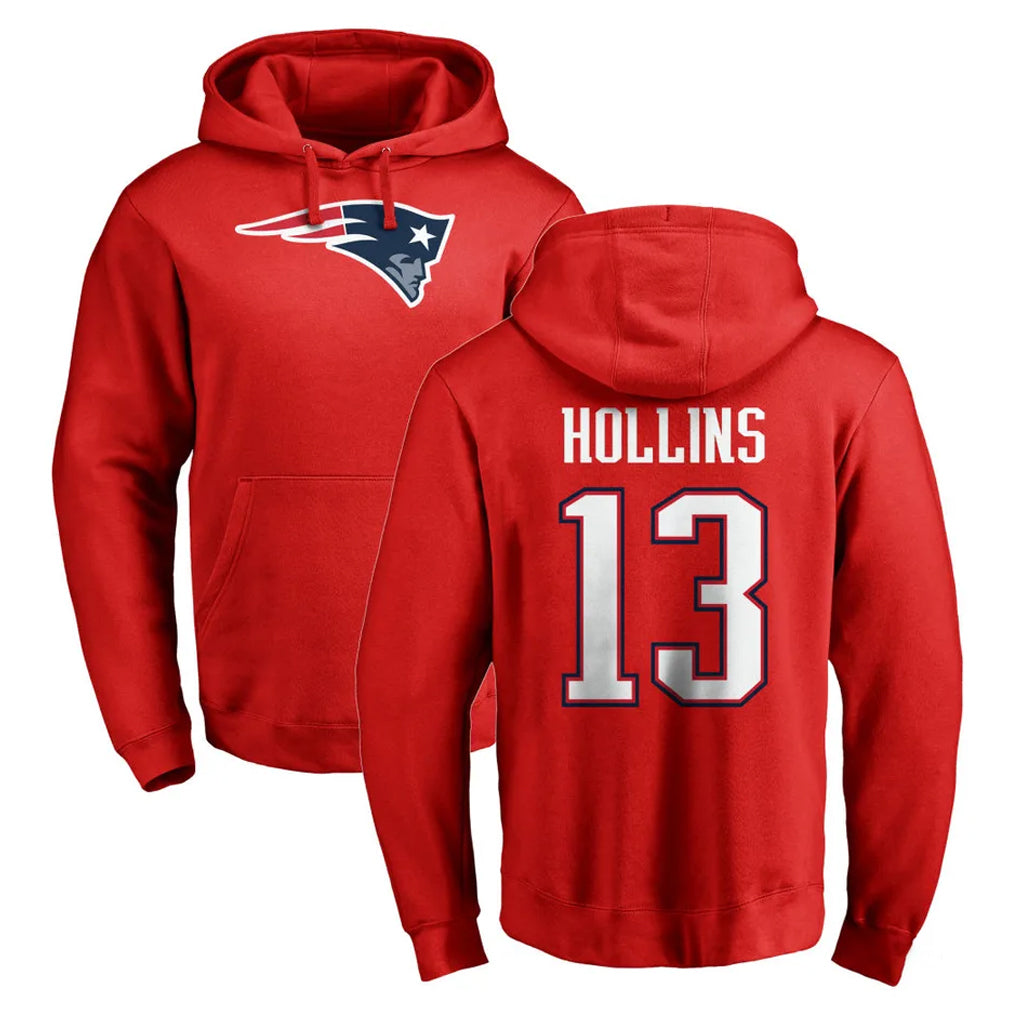 Pkot NE.Patriots #13 Mack Hollins Player Red LOGO Pullover Hoodies Home Game Stitched Jerseys