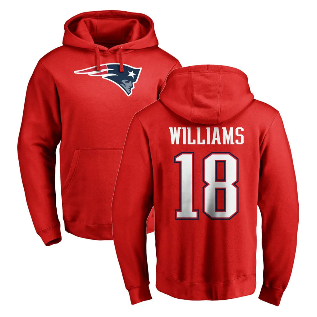 Pkot NE.Patriots #18 Kyle Williams Player Red LOGO Pullover Hoodies Home Game Stitched Jerseys